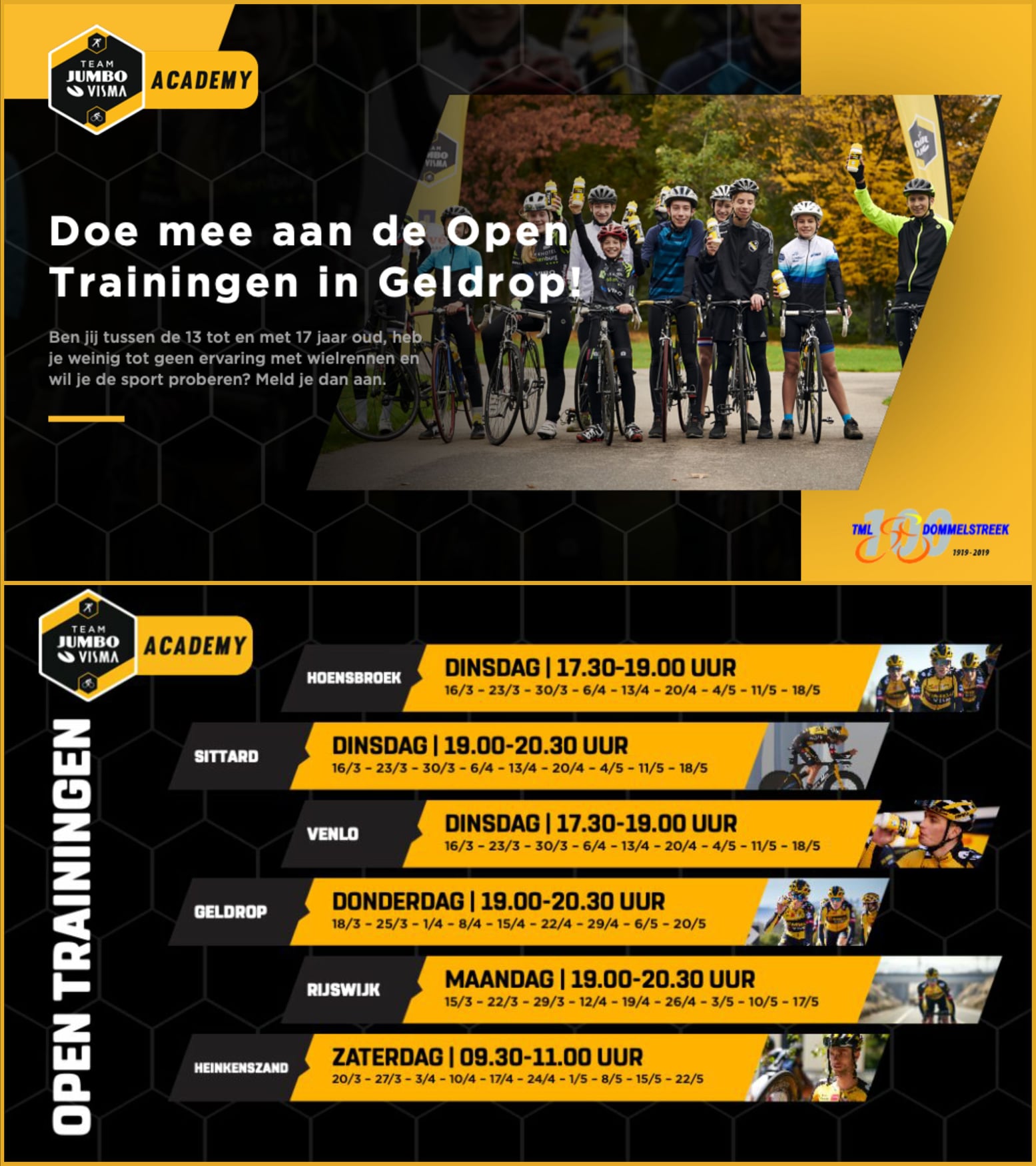 Team Jumbo-Visma Academy organiseert Open Trainingen bij TML Dommelstreek